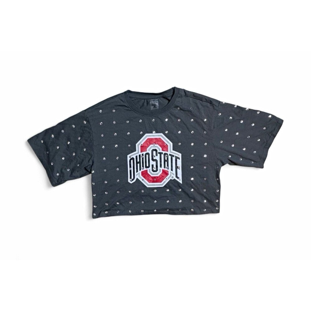 Gameday Couture Ohio State Buckeyes Go Time Rhinestone Crop T-Shirt Gray Sz Med
